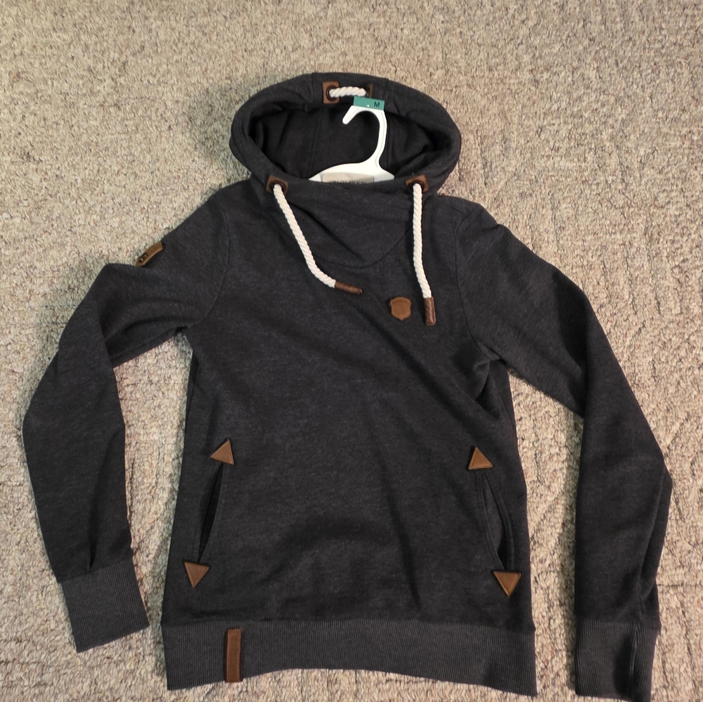 Naketano Fleece Cowl Neck Hoodie Medium Charcoal Gray - Picture 5 of 12